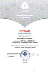 Сертификат участника (Козырева Александра). Муниципальный конкурс рисунков "Чернобыль - подвиг ликвидаторов аварии". (Апрель 2021 г.)