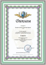 Диплом 3 место (Каптайс Арина и Пунегова Карина) Всероссийский конкурс "Сделай сам". Номинация: декоративно-прикладное искусство (30.12.2020 г.)